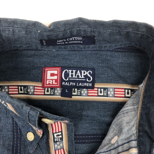 VTG Chaps Ralph Lauren Button Down Flag Spellout All Over Print 90s Prep EUC - Picture 3 of 9