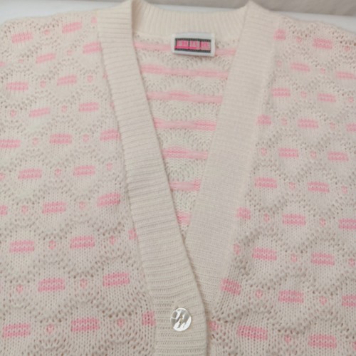 Picture Perfect Sweater Vest M/L White Pink Button V Neck Cardigan Vintage 1980s - Picture 7 of 13