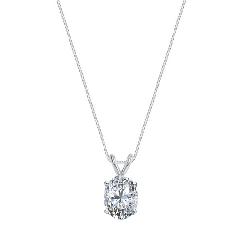 G/VS 1 Ct Oval Lab Grown Solid 14K White Gold Diamond Necklace Pendant 18" Chain