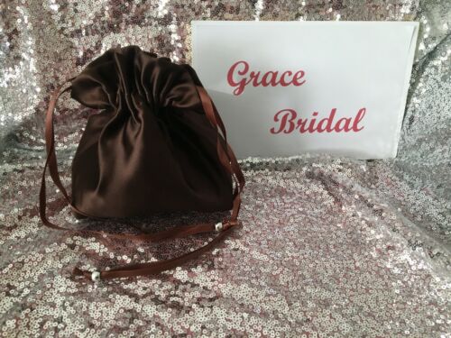 CHOCOLATE BROWN SATIN DOLLY BAG B/MAID PROM WEDDING FLOWER GIRL*UK MADE/SELLER* - Picture 3 of 26