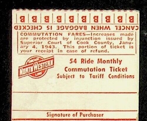 OCTOBER 1944 CHICAGO & NORTH WESTERN CRYSTAL LAKE MONTHLY TICKET - JJ-88 - Picture 3 of 5