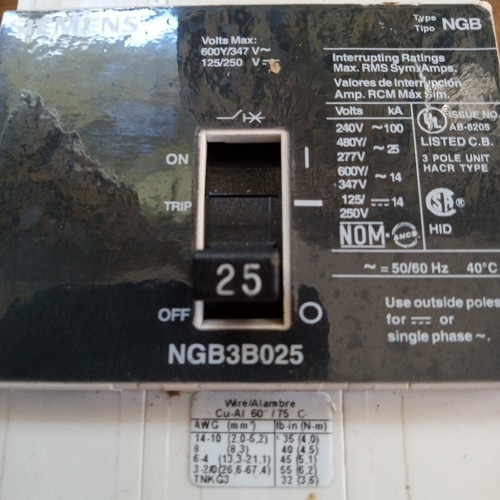 NGB3B025B Siemens 3p 480v 25a Circuit Breaker (FRESH COMMERICAL REMOVEAL) - Picture 5 of 13
