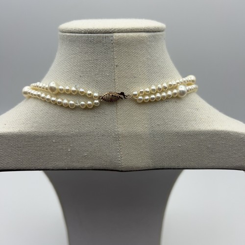 16" Vintage Natural Pearl Double Strand Necklace Sterling Gold Lock - Picture 3 of 8