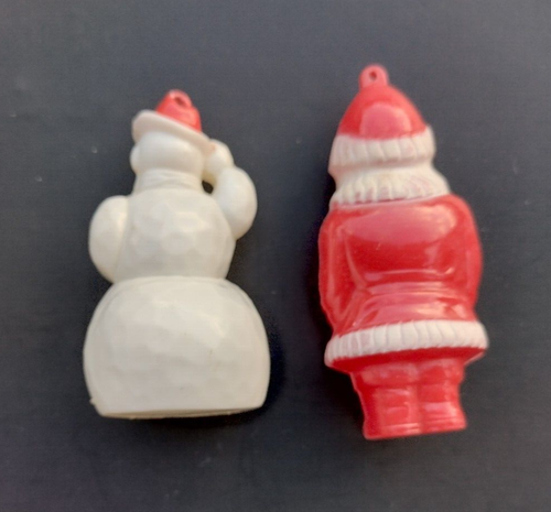 Pair of Vintage Plastic Santa Claus & Snowman Christmas Ornaments - Picture 2 of 4