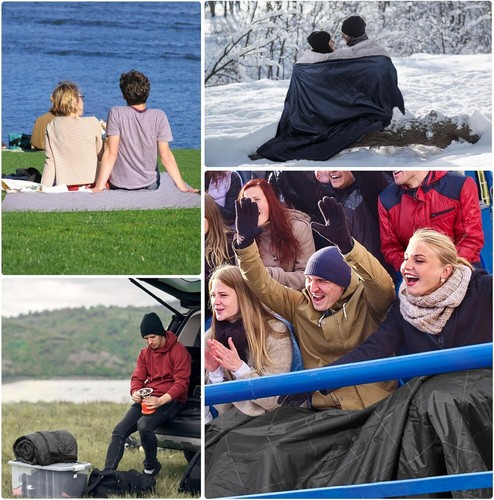Windproof Sherpa Fleece Stadium Blanket - 79" x 59" Essential for Outside Events - Picture 7 of 9