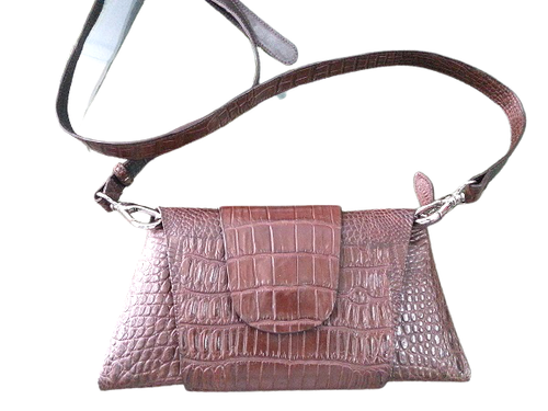 Ladies Genuine 100% Belly CROCODILE SKIN Clutch Purse Shoulder Bag - Brown
