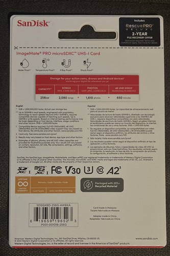 SanDisk ImageMate PRO microSDXC UHS-I Memory Card - 256GB With Adapter 4K - Picture 8 of 8