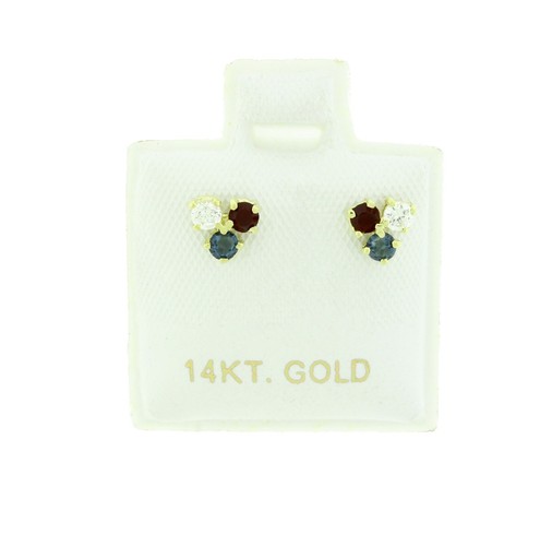 3 Color Stone 14k Solid Yellow Gold 5 mm Stud Earrings,Large Screw Back - Picture 2 of 7