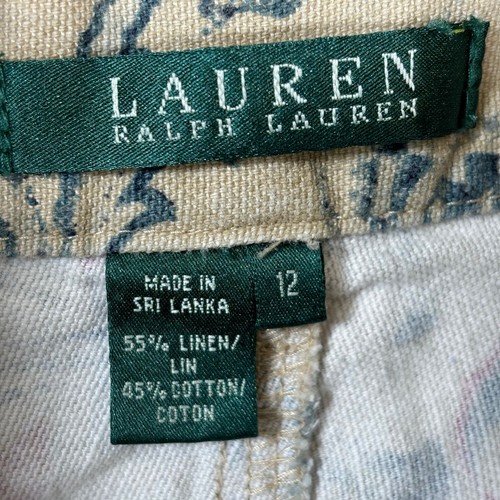 Lauren Ralph Lauren Pants Womens 12 Tan Multicolor Floral 5 Pockets Zip Fly - Picture 2 of 11