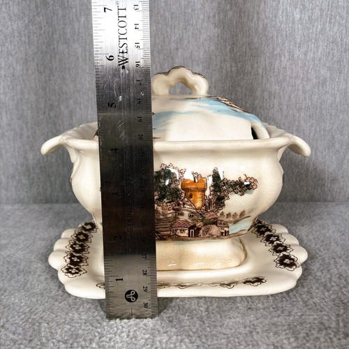 Vintage Fred Roberts Ironstone Transferware Terrine mit Deckel + Teller Schloss - Bild 13 von 15