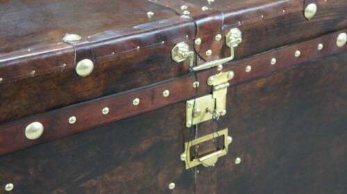 Antique Leather Brown Finest leather Trunk with Key leather Box handmade gift - Picture 2 of 12