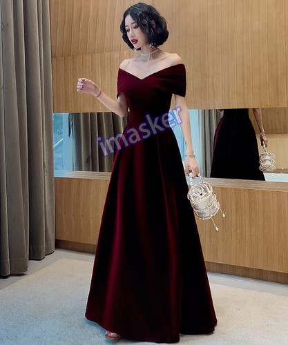 Spring Long Elegant Wine Red Sety Velvet Evening Party Wedding Dresses for Women - Picture 13 of 18