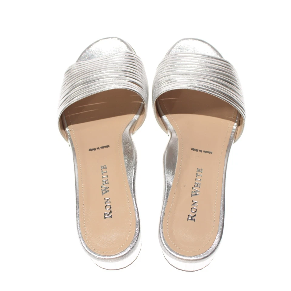 Ron White NWB Evena Slip On Sandals Size 38/7.5 US Metallic Silver w Mirror Heel - Image 4 of 4