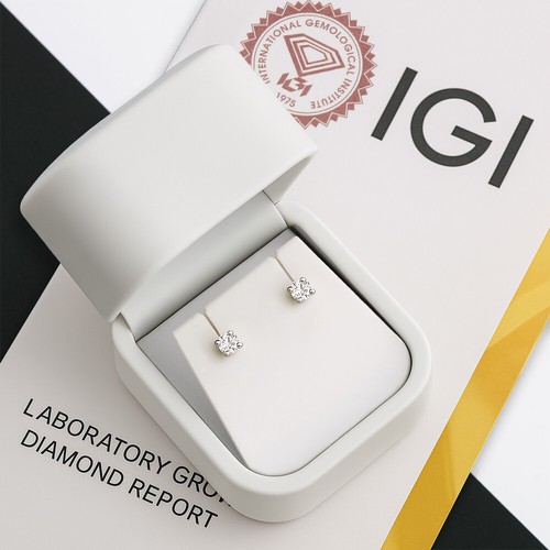Round Brilliant Cut Lab-Created Diamond Studs 4-Prong Stud Earrings in 14k Gold - Picture 6 of 122