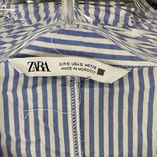 Zara Blouse Women’s S Blue White Stripped Short Sleeve - Picture 8 of 11