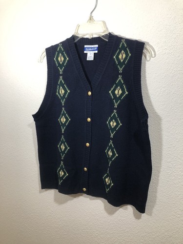 Pendleton Vintage Canotta Lana Agnello Med Donna Blu Scuro Geometrico Hong Kong - Foto 2 di 8