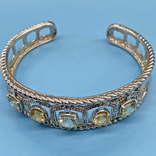 Real Collectables Adrienne Light Yellow-Teal Faceted Crystals 925 Cuff Bracelet - Picture 3 of 13