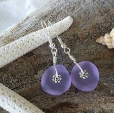 Handmade in Hawaii, purple sea glass earrings,  gift box.beach glass