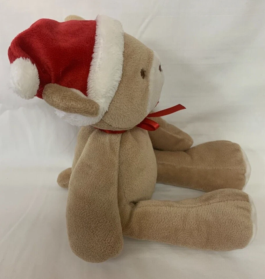Carter's Just One Year Teddy Bear Tan Christmas Hat Plush Lovey Stuffed Animal - Image 4 of 4