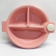 VTG Hankscraft Ceramic Porcelain Pink Divided Baby Food Warmer Dish w Stopper