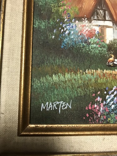 Vintage Original Künstler MARTEN Acryl Landhaus Garten Landhaus Szene - Bild 3 von 5