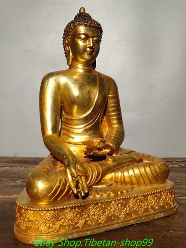 10.8" Old Tibet Bronze Painting Gild Shakyamuni Sakyamuni Amitabha Buddha Statue - Picture 3 of 9