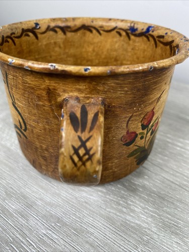 Taza de granito Toleware arte popular pintado a mano de colección “buena suerte” niño holandés tulipanes - Imagen 6 de 7