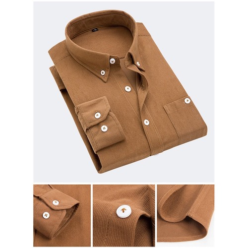 Camisa de pana vintage para hombre manga larga cuello abotonado para el torso retro informal - Imagen 8 de 12