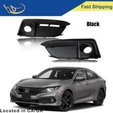 For 2019 2020 2021 Honda Civic Pair Front Bumper Fog Light Cover Black Cover Set