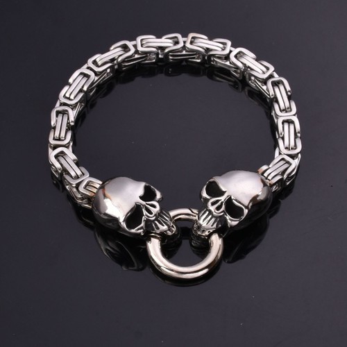 6mm Men's Stainless Steel King Chain Punk Skull Byzantine Bracelets Link Chain - Picture 6 of 7
