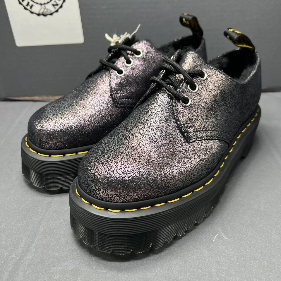 Dr. Martens 1461 Quad Fur Lined Metallic Leather Platform Shoes Women Sz 6 NEW - Image 2 of 4