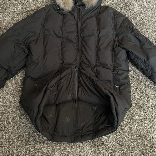 BEAMS Dark Gray Quilted Polyester Down Jacket with Raccoon Fur Hood Size L - Picture 24 of 24
