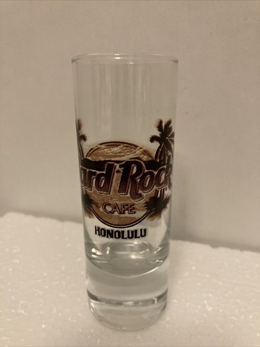 Hard Rock Cafe Honolulu Shot Glass Hard to Find Brown Palm Tree Sea Scape - Picture 3 of 8
