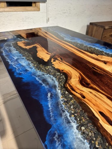 Stunning Ocean Wave Epoxy Resin Dining Table Top, Epoxy Wooden Furniture - Picture 9 of 15