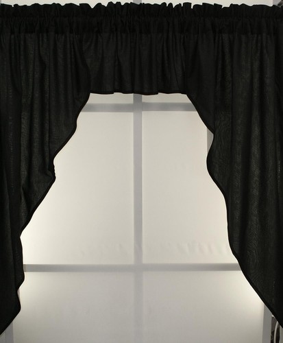 Stacey Solid Light Filtering Cafe Curtain Tier or Valance or Swag BLACK - Picture 8 of 11