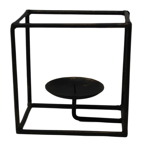 Minimalist Iron Open Rectangle 6 in Candleholder Pillar CubeGeometric Shape - Picture 6 of 9