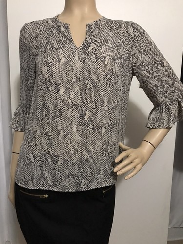 Ann Taylor Factory Damen Bluse Gr. Small Petite, Glockenärmel, Schlangenmuster - Bild 4 von 9