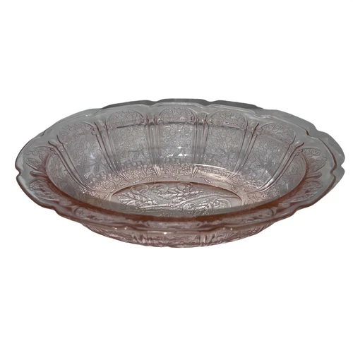 Vintage Jeanette Glass Pink Depression Cherry Blossom Oval Glass Bowl