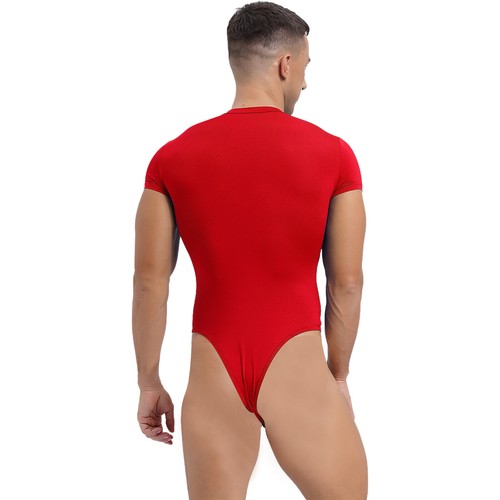 Men's One Piece Short Sleeve Buttoned Crotch Leotard Solid Color Bodysuit Romper - Picture 26 of 163