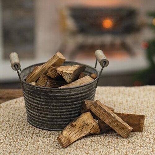 Mini bañera gris lavada con asas de madera