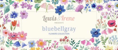 Lewis & Irene Quilting Fabric - Flower Library on Blue - Cotton Craft Fabric - Picture 3 of 4