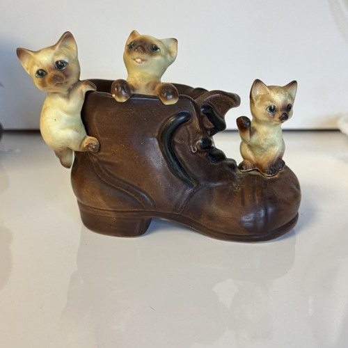 Vintage Lipper & Mann Handpainted Ceramic Kittens On Shoe Bank 6"x6" - Picture 8 of 8
