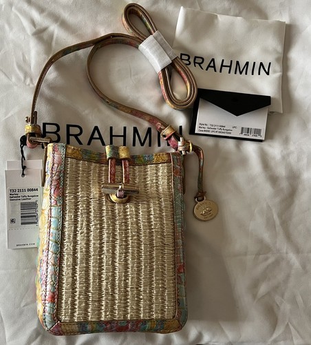 Brahmin Marley Saltwater Taffy Bungalow Leather/Straw Small Crossbody, NWT - Picture 15 of 15
