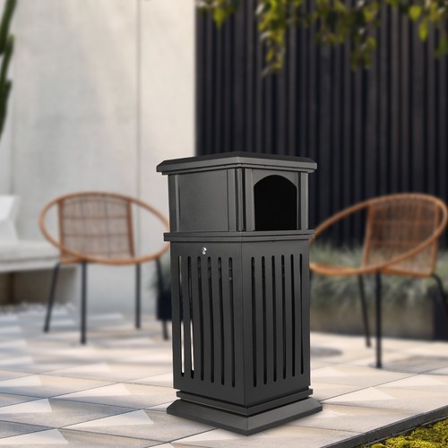 Elegant Black Outdoor Trash Can with Locking Lid and Hands-Free Disposal - Picture 17 of 18