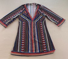 Bar III Cover Up Womens Small Multicolor Geometric Stretch V-Neck Tunic Pullover