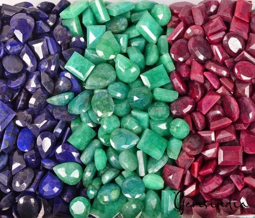 Mind-blowing Natural Mix Emerald, Ruby & Sapphire Loose Gemstone Wholesale Lot - Picture 3 of 8