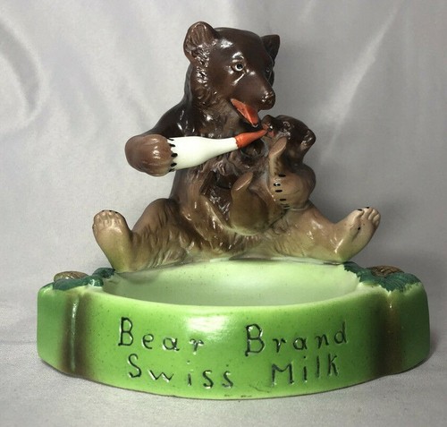 Ancien plat FIGURINE céramique LAIT SUISSE MARQUE OURS ALPES BERNOISES Co PUBLICITÉ