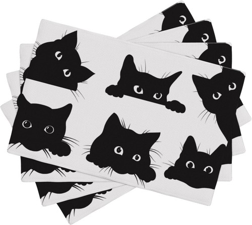 4PCS Cat Table Placemats for Dining Washable 12x18 Inch 4pcs, Black......