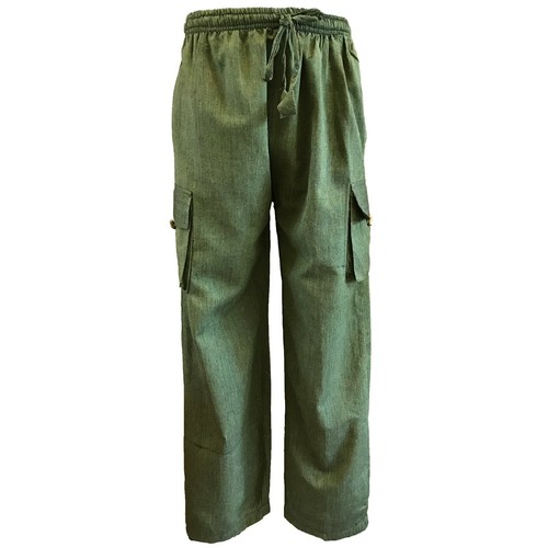 Hippie Boho Baumwolle Freizeit Unisex Entspannte Hose in GRÜN mit Frachttaschen - Bild 1 von 2