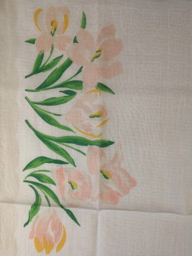 Vintage Set 4 Floral Hanky Hankies Spring Tulips Peach Pink Women's Handkerchief - Picture 7 of 9